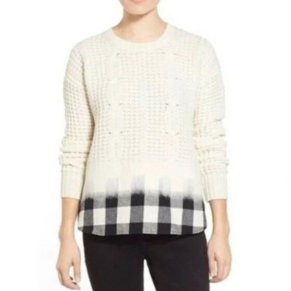 Madewell Wintermix Cable Knit Plaid Sweater Medium - Picture 2 of 4